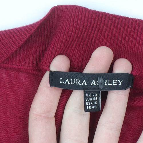 Laura Ashley Women Red Cardigan UK 20 Relaxed Knit Open Front