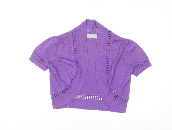 Wallis Women Purple Short Sleeve Open-Knit Shrug Cardigan S