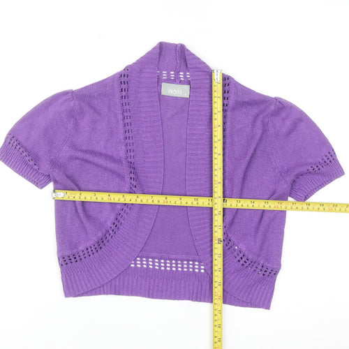 Wallis Women Purple Short Sleeve Open-Knit Shrug Cardigan S
