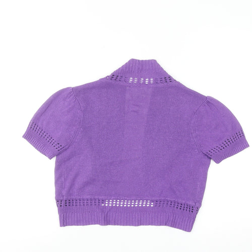 Wallis Women Purple Short Sleeve Open-Knit Shrug Cardigan S