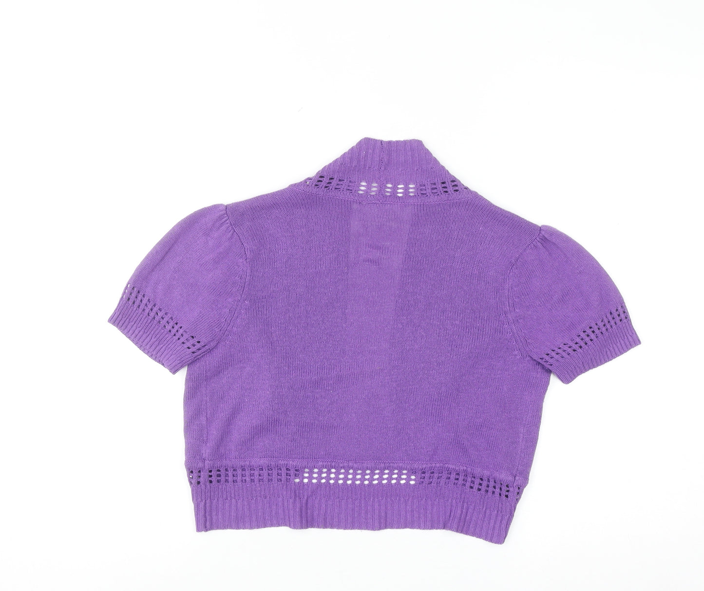 Wallis Women Purple Short Sleeve Open-Knit Shrug Cardigan S
