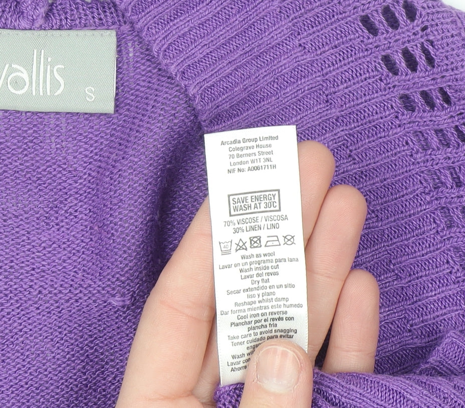 Wallis Women Purple Short Sleeve Open-Knit Shrug Cardigan S