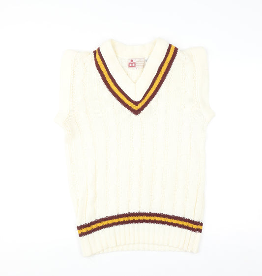 Ken Barrington Men's Ivory Cable-Knit Cricket Vest M Regular Fit