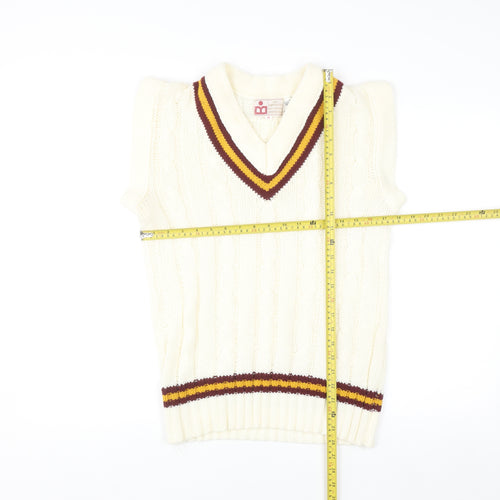 Ken Barrington Men's Ivory Cable-Knit Cricket Vest M Regular Fit