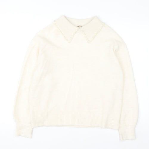 Soyaconcept Women’s Ivory Collared Beaded Pullover Jumper M