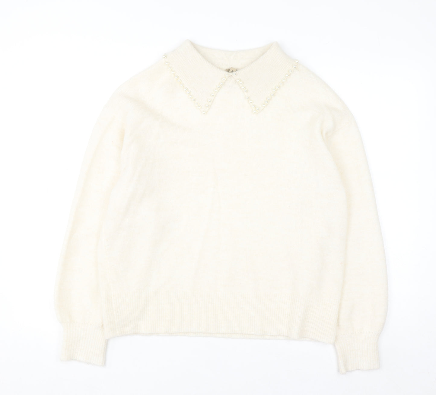 Soyaconcept Women’s Ivory Collared Beaded Pullover Jumper M
