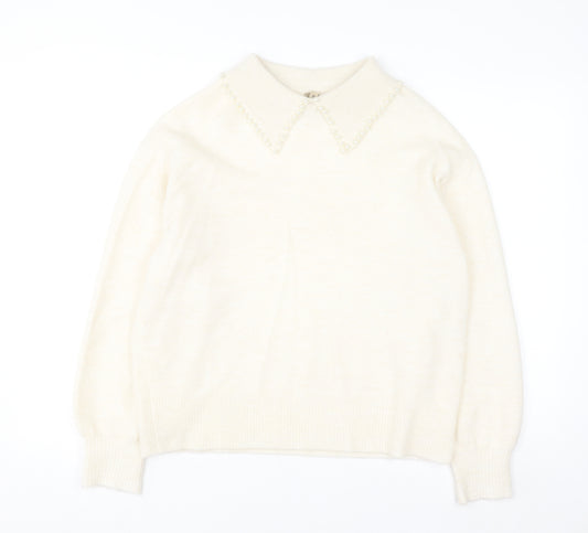 Soyaconcept Women’s Ivory Collared Beaded Pullover Jumper M
