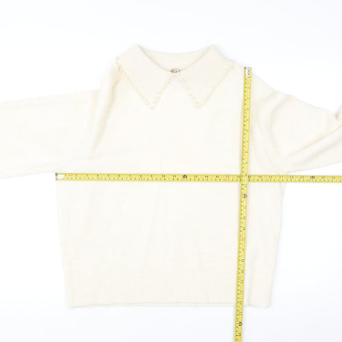 Soyaconcept Women’s Ivory Collared Beaded Pullover Jumper M