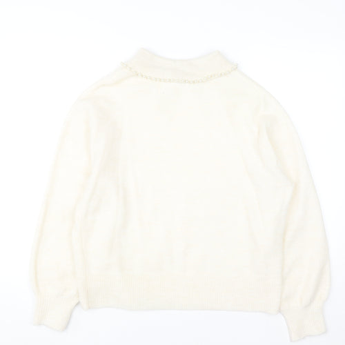 Soyaconcept Women’s Ivory Collared Beaded Pullover Jumper M