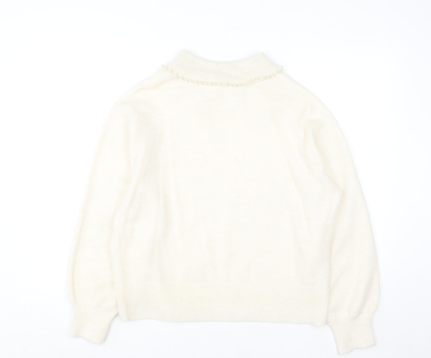 Soyaconcept Women’s Ivory Collared Beaded Pullover Jumper M