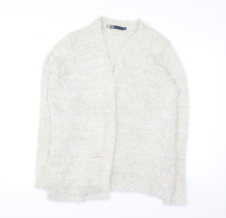 Isle Women Ivory Sequin Knit Long Sleeve Open Cardigan Size 18-20