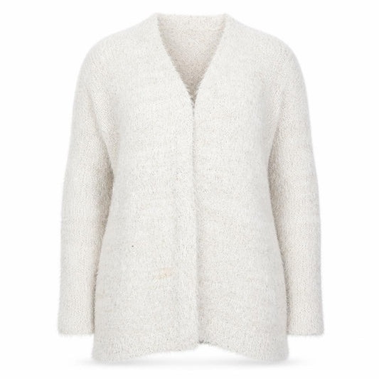 Front view of Isle Women Ivory Sequin Knit Long Sleeve Open Cardigan, size 18-20
