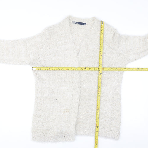 Isle Women Ivory Sequin Knit Long Sleeve Open Cardigan Size 18-20