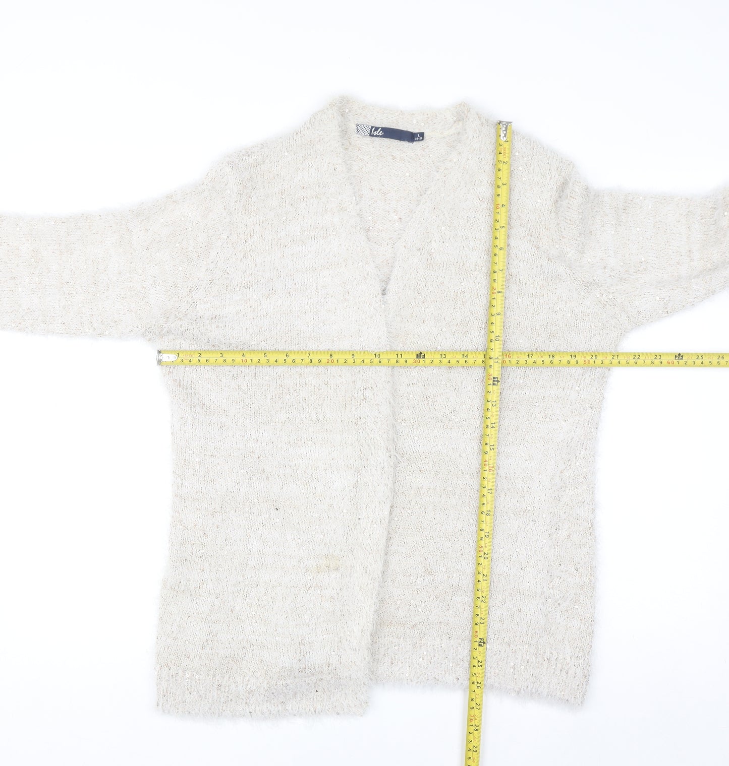 Isle Women Ivory Sequin Knit Long Sleeve Open Cardigan Size 18-20
