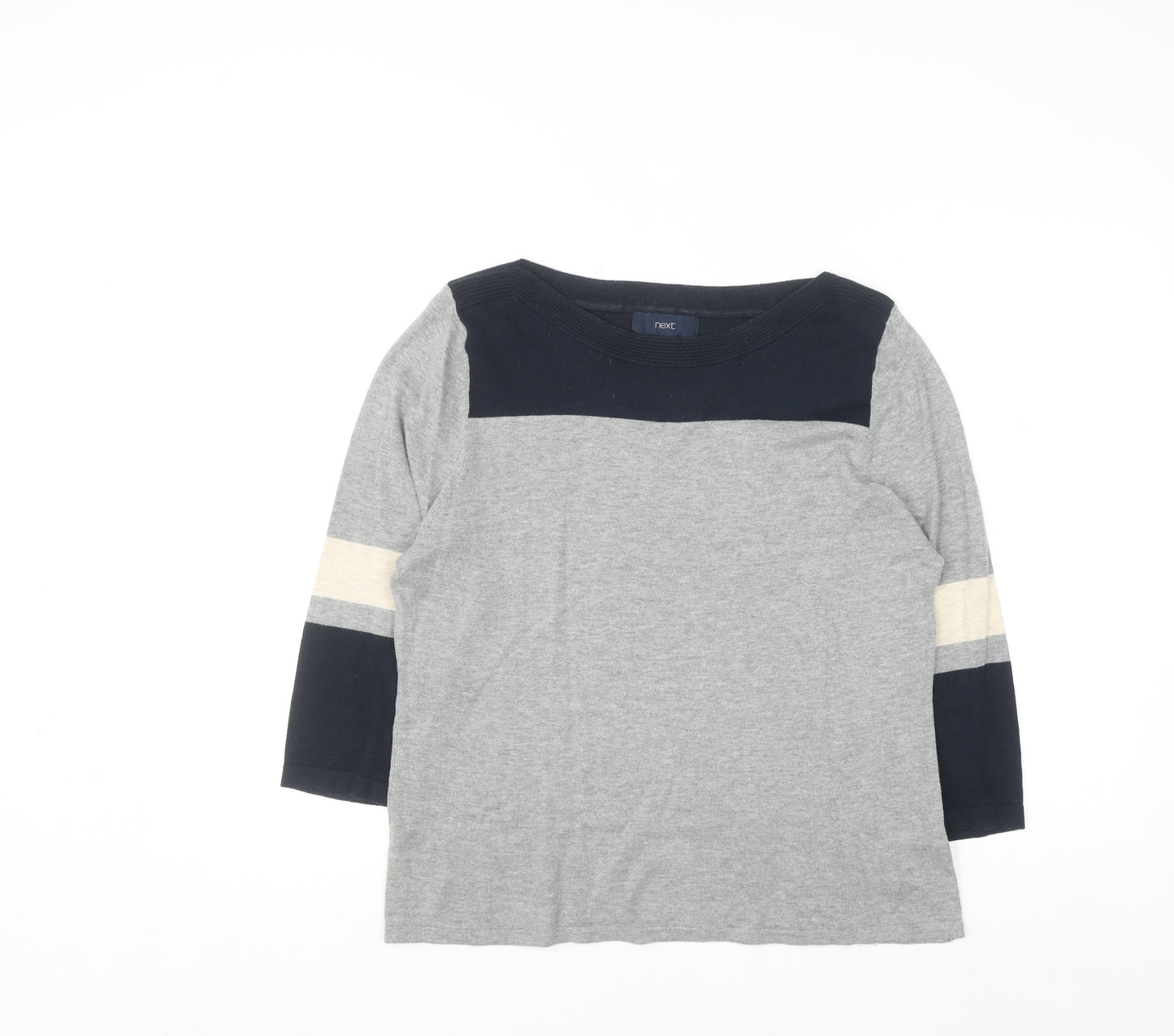 Next Womens Grey Cotton Mix 3/4 Sleeve Pullover Jumper Size 14