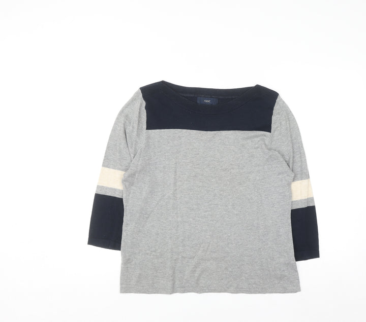 Next Womens Grey Cotton Mix 3/4 Sleeve Pullover Jumper Size 14