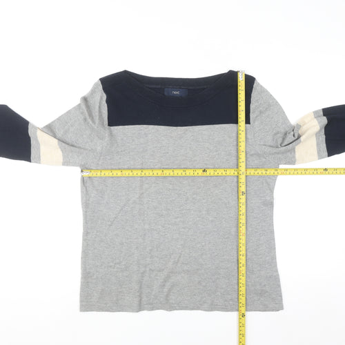 Next Womens Grey Cotton Mix 3/4 Sleeve Pullover Jumper Size 14