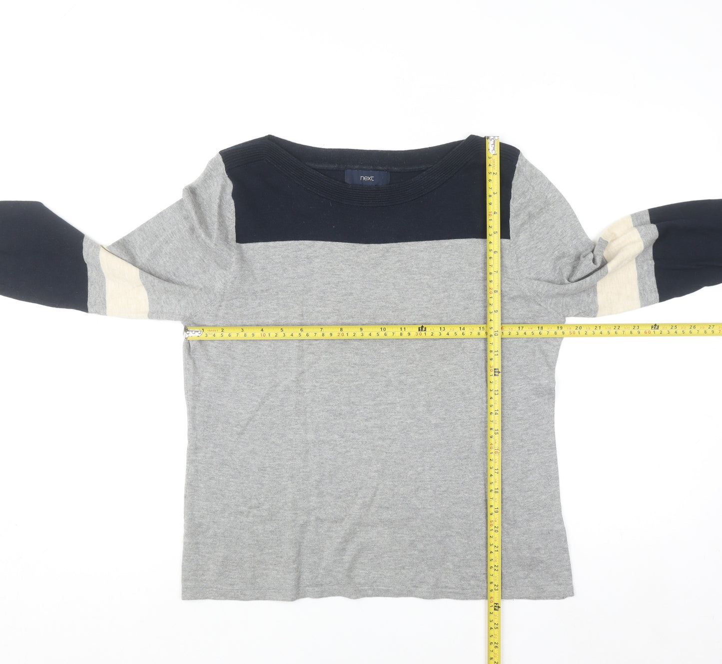 Next Womens Grey Cotton Mix 3/4 Sleeve Pullover Jumper Size 14