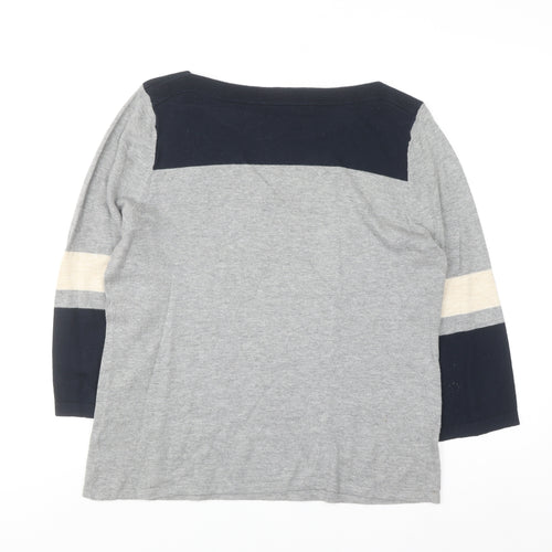 Next Womens Grey Cotton Mix 3/4 Sleeve Pullover Jumper Size 14