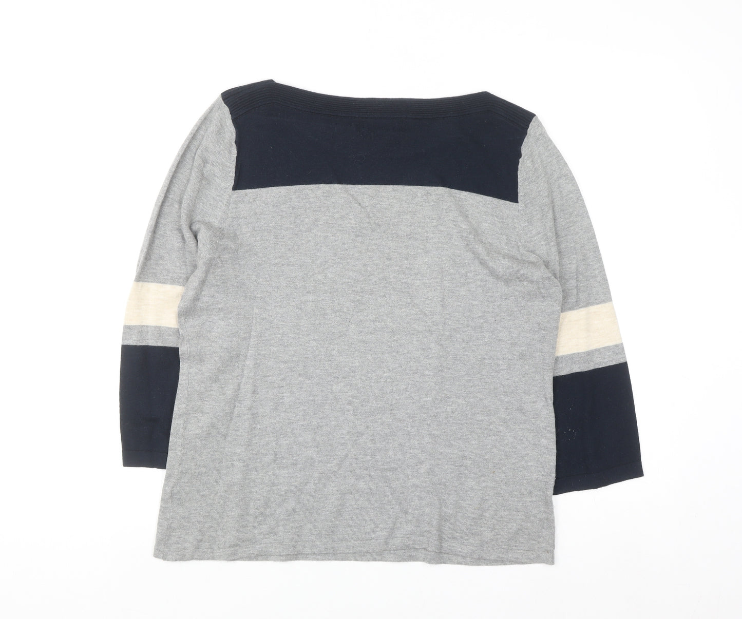 Next Womens Grey Cotton Mix 3/4 Sleeve Pullover Jumper Size 14