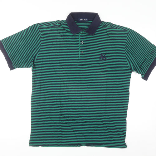 Artorigi Men's Green Striped Cotton Polo Shirt Size S