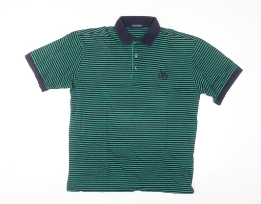 Artorigi Men's Green Striped Cotton Polo Shirt Size S