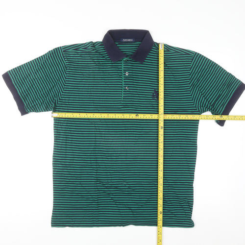 Artorigi Men's Green Striped Cotton Polo Shirt Size S