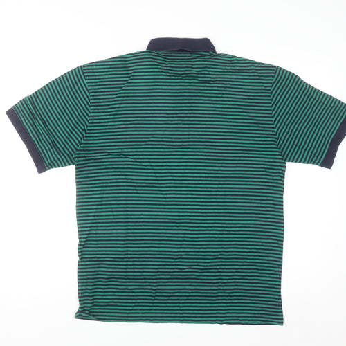 Artorigi Men's Green Striped Cotton Polo Shirt Size S