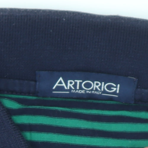 Artorigi Men's Green Striped Cotton Polo Shirt Size S