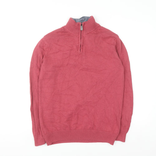 Cotton Traders Men's Pink 1/4 Zip Cotton Jumper Size M
