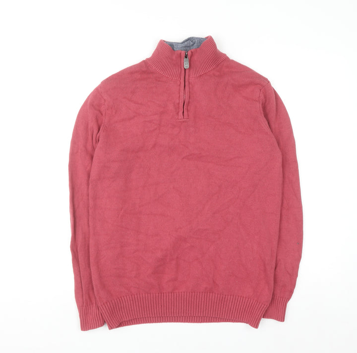 Cotton Traders Men's Pink 1/4 Zip Cotton Jumper Size M