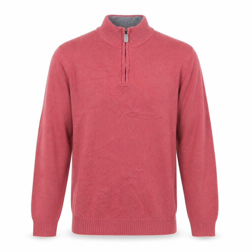 Front view of Cotton Traders Men's Pink 1/4 Zip Cotton Jumper, size M