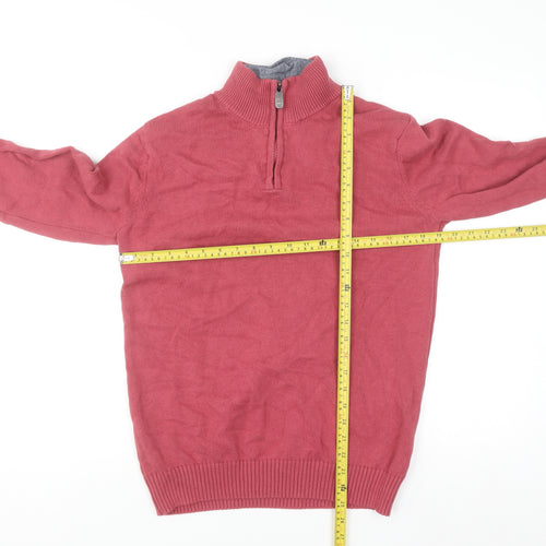 Cotton Traders Men's Pink 1/4 Zip Cotton Jumper Size M