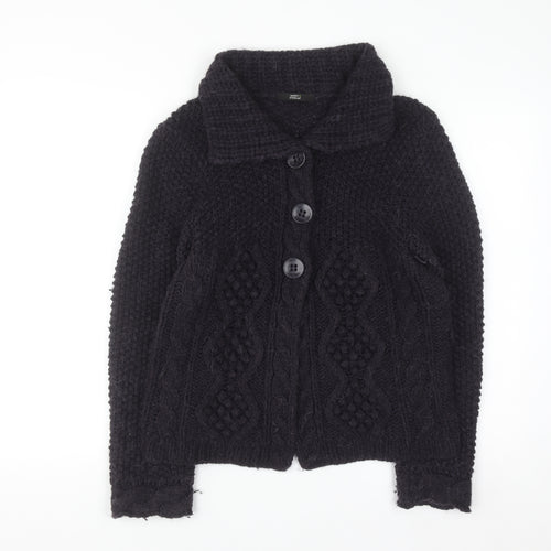 Marks & Spencer Women Purple Cable-Knit Collared Cardigan UK 12