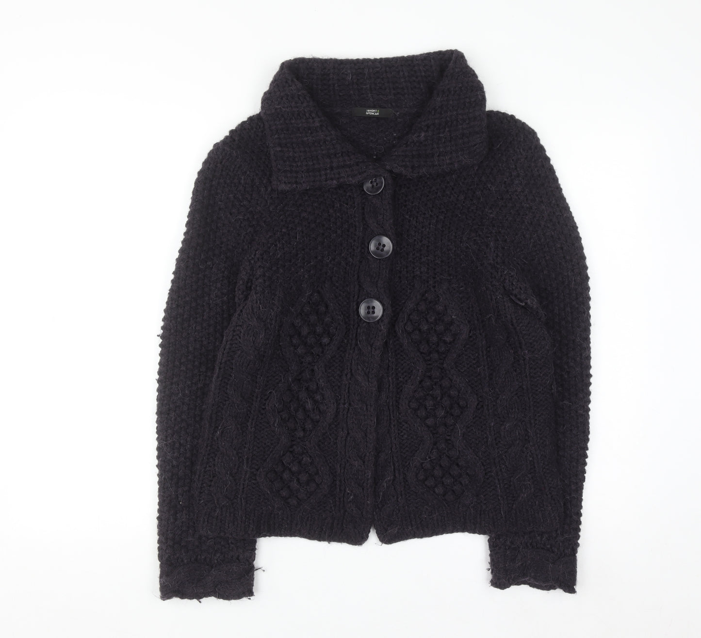 Marks & Spencer Women Purple Cable-Knit Collared Cardigan UK 12