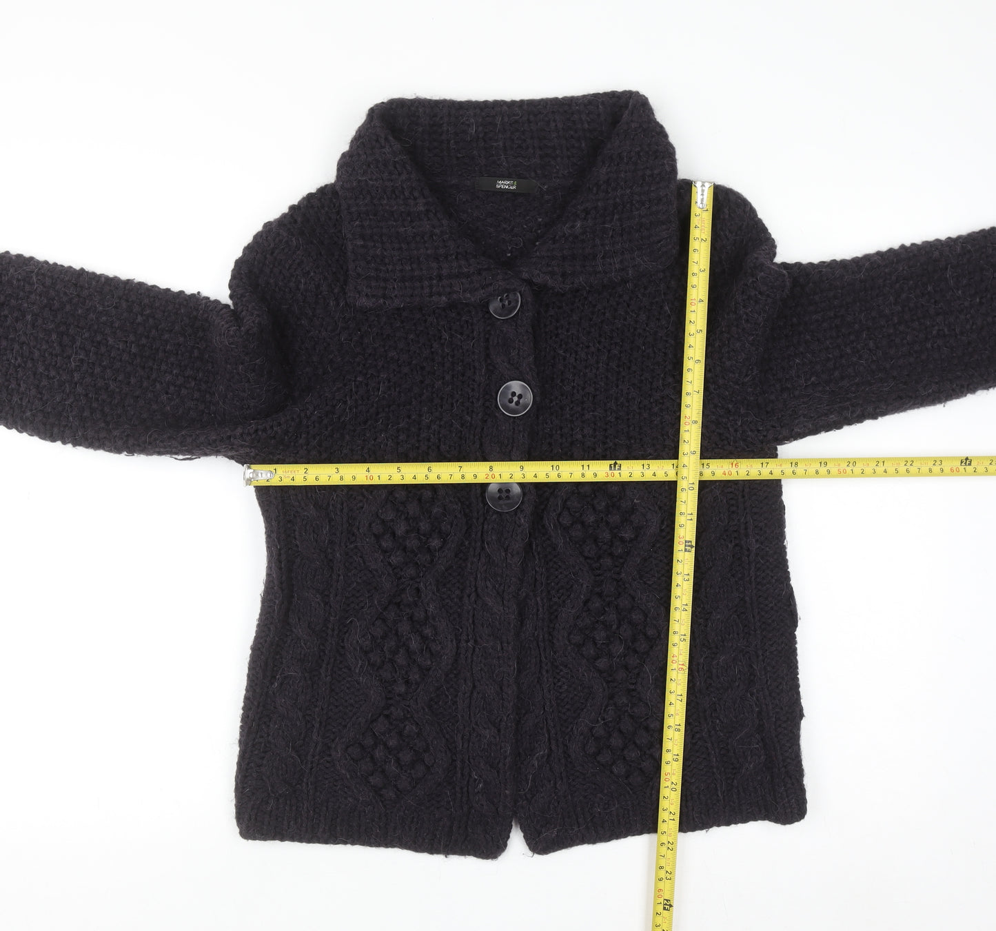 Marks & Spencer Women Purple Cable-Knit Collared Cardigan UK 12