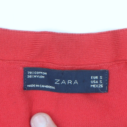 Zara Women Red V-Neck Long Sleeve Knit Cardigan Size S