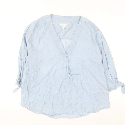 H&M Women’s Blue Cotton Lyocell Tunic Blouse Size S V-Neck 3/4 Sleeve