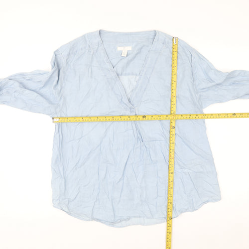 H&M Women’s Blue Cotton Lyocell Tunic Blouse Size S V-Neck 3/4 Sleeve