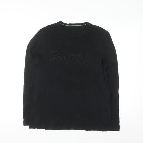 BOSS Mens Black Cotton Long Sleeve Crew Neck Casual Top M