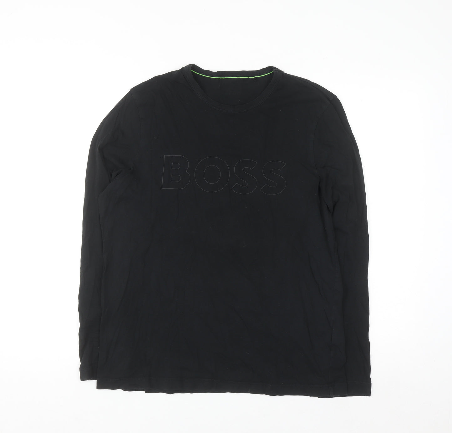 BOSS Mens Black Cotton Long Sleeve Crew Neck Casual Top M