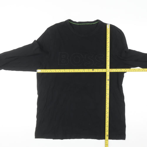 BOSS Mens Black Cotton Long Sleeve Crew Neck Casual Top M