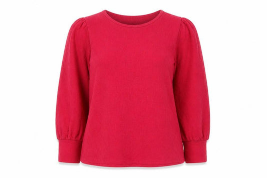 Front view of Gallery women’s pink long sleeve crew neck jumper, size UK 14