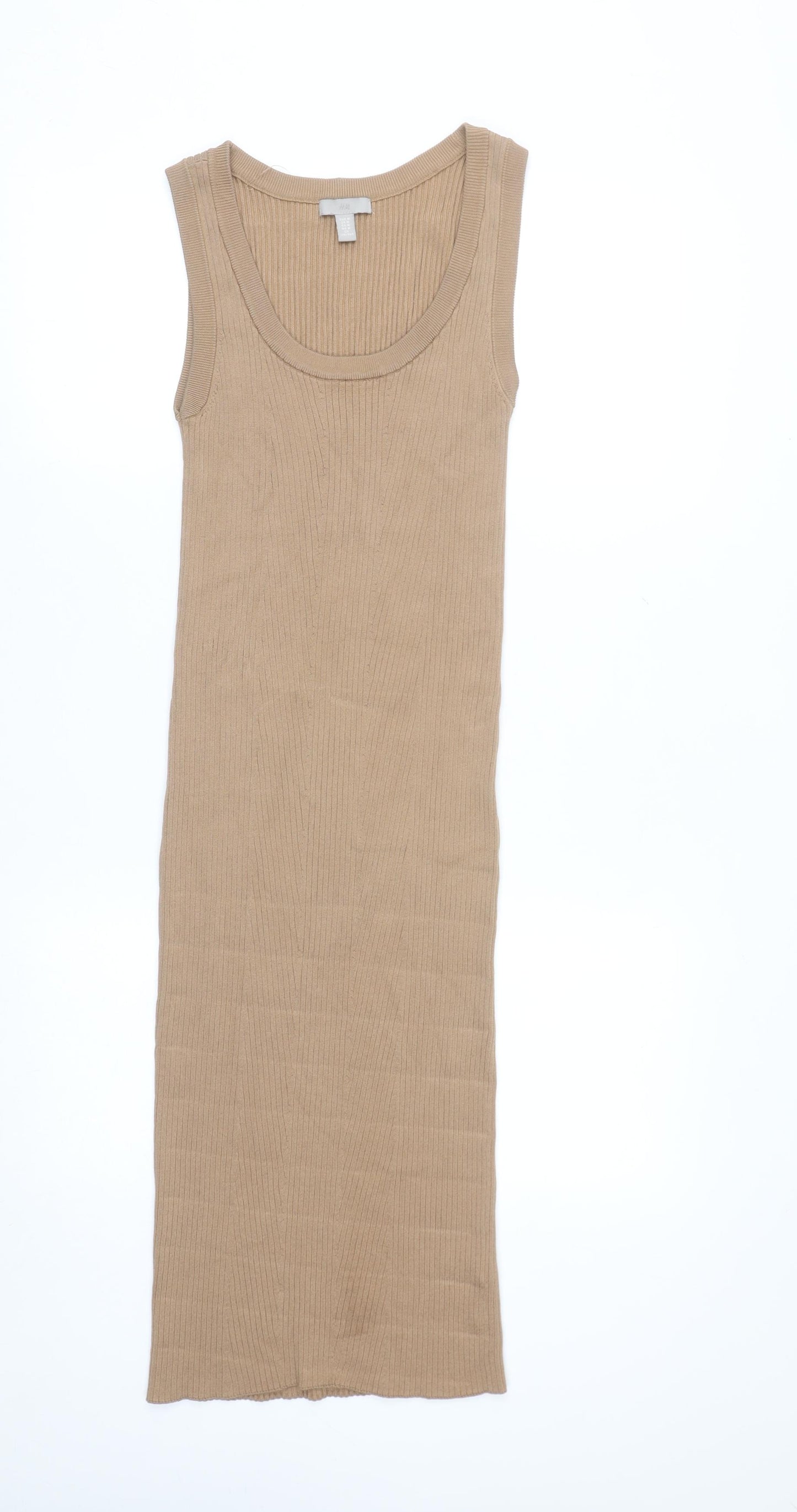 H&M Women’s Beige Midi Ribbed Tank Dress Size 12