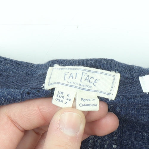 Fat Face Women's Blue Cotton V-Neck Cardigan Size 6