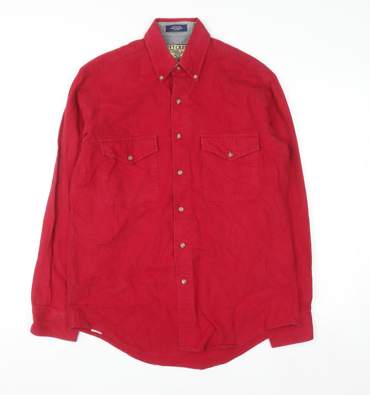 Ivy Crew Men's Red Button-Up Cotton Outdoor Classic Shirt M