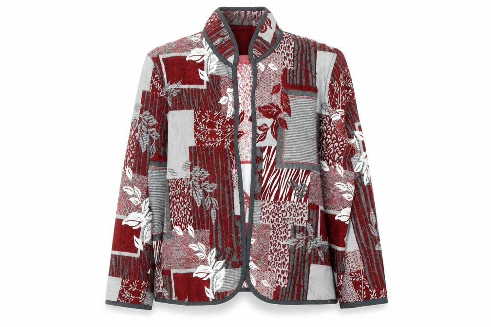 Front view of BonWorth Women's Red Patchwork Woven Petite XS Suit Jacket