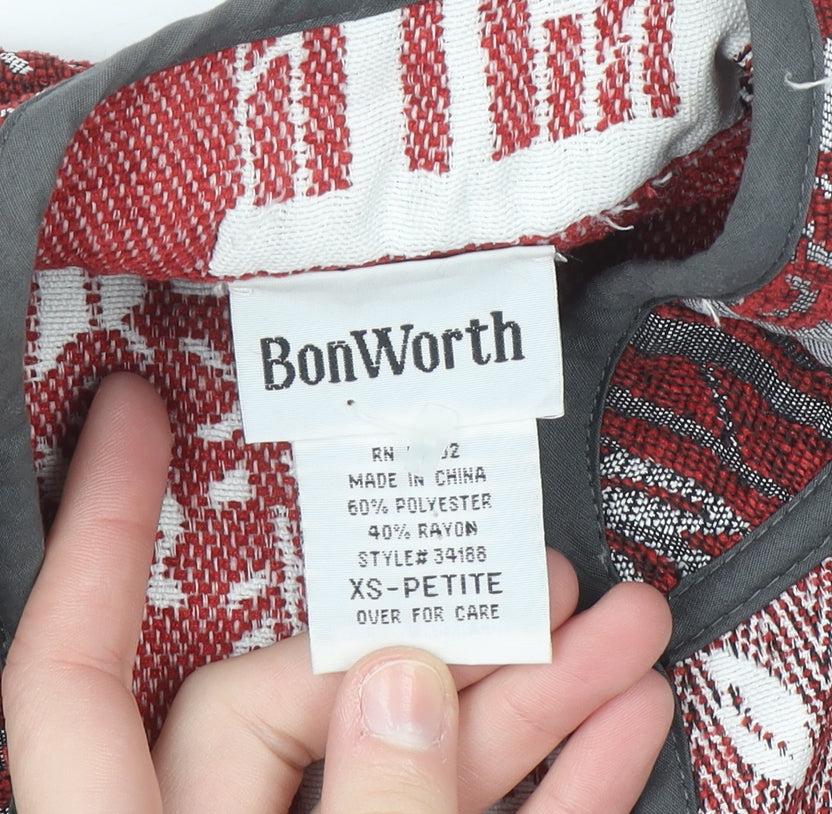 BonWorth Women's Red Patchwork Woven Petite XS Suit Jacket
