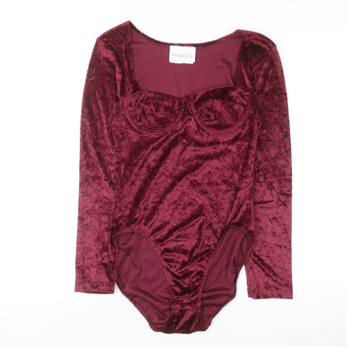 Intimate Details Women's Red Velvet Long Sleeve Bodysuit Size S