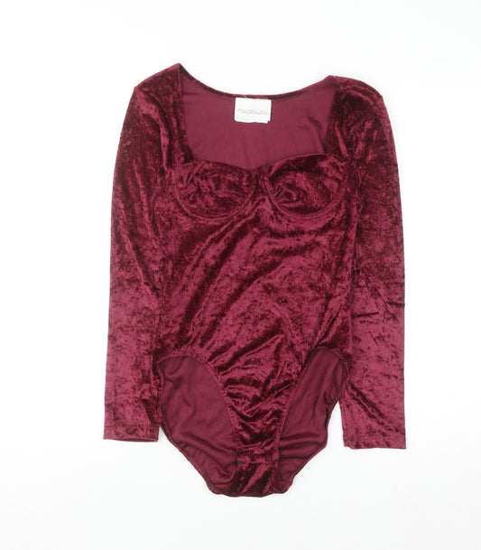 Intimate Details Women's Red Velvet Long Sleeve Bodysuit Size S